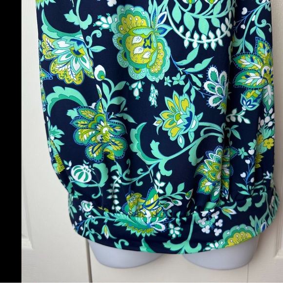 LANDS END Tankini Beach Living Floral Paisley Blue Turquoise Padded Blouson Top - Picture 5 of 9